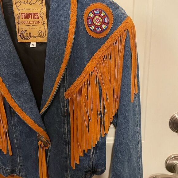 Phoenix USA Frontier Collection Jean Jacket With Leather Fringe - Size Small - Picture 4 of 13